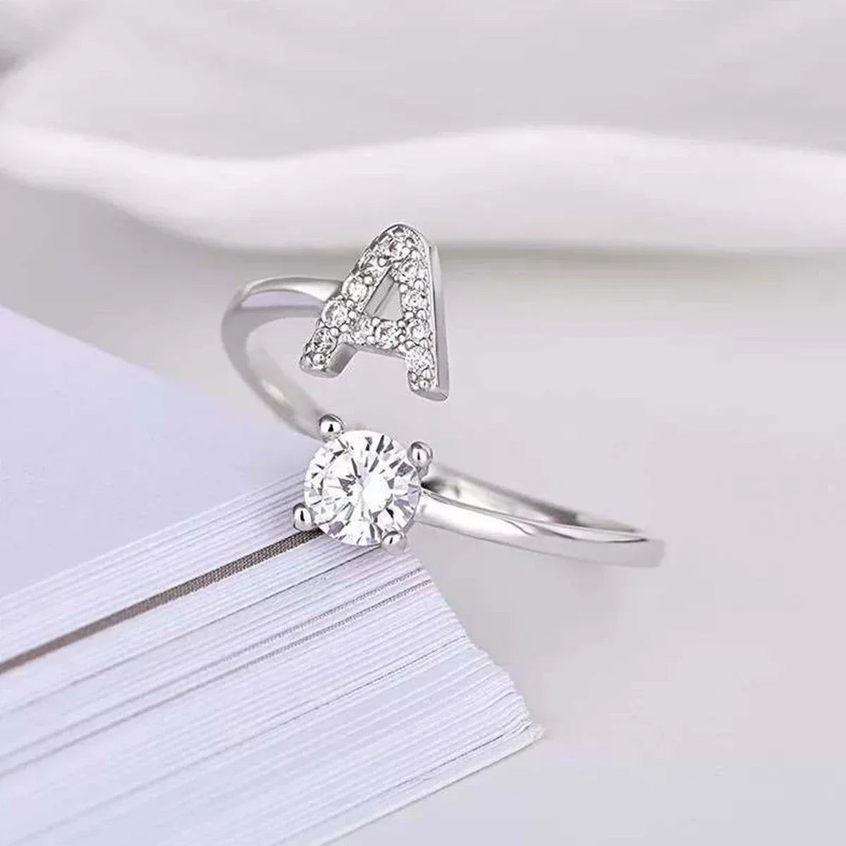イニシャル＆ジルコン オープンリング　A～Ｚ【予約商品】