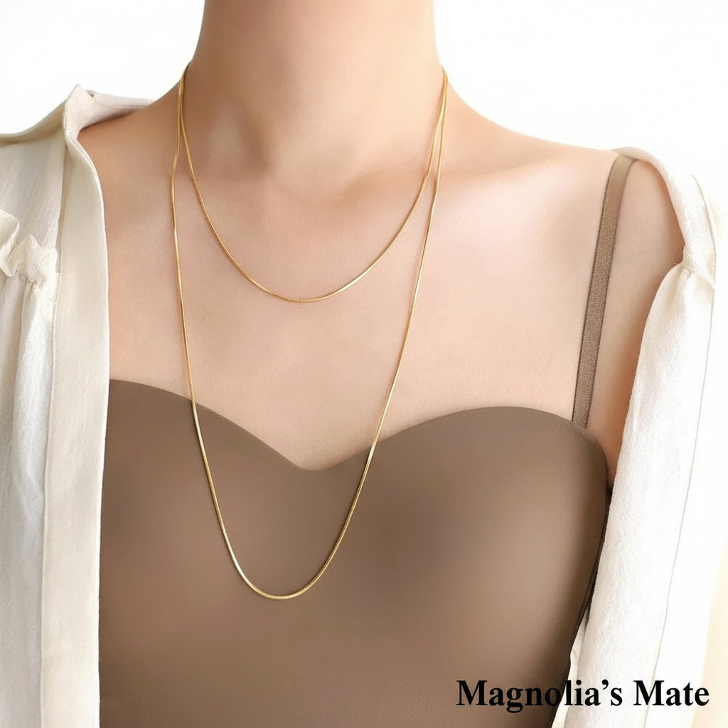 ロング2連スネークチェーンネックレス ゴールド/シルバー 【スピード