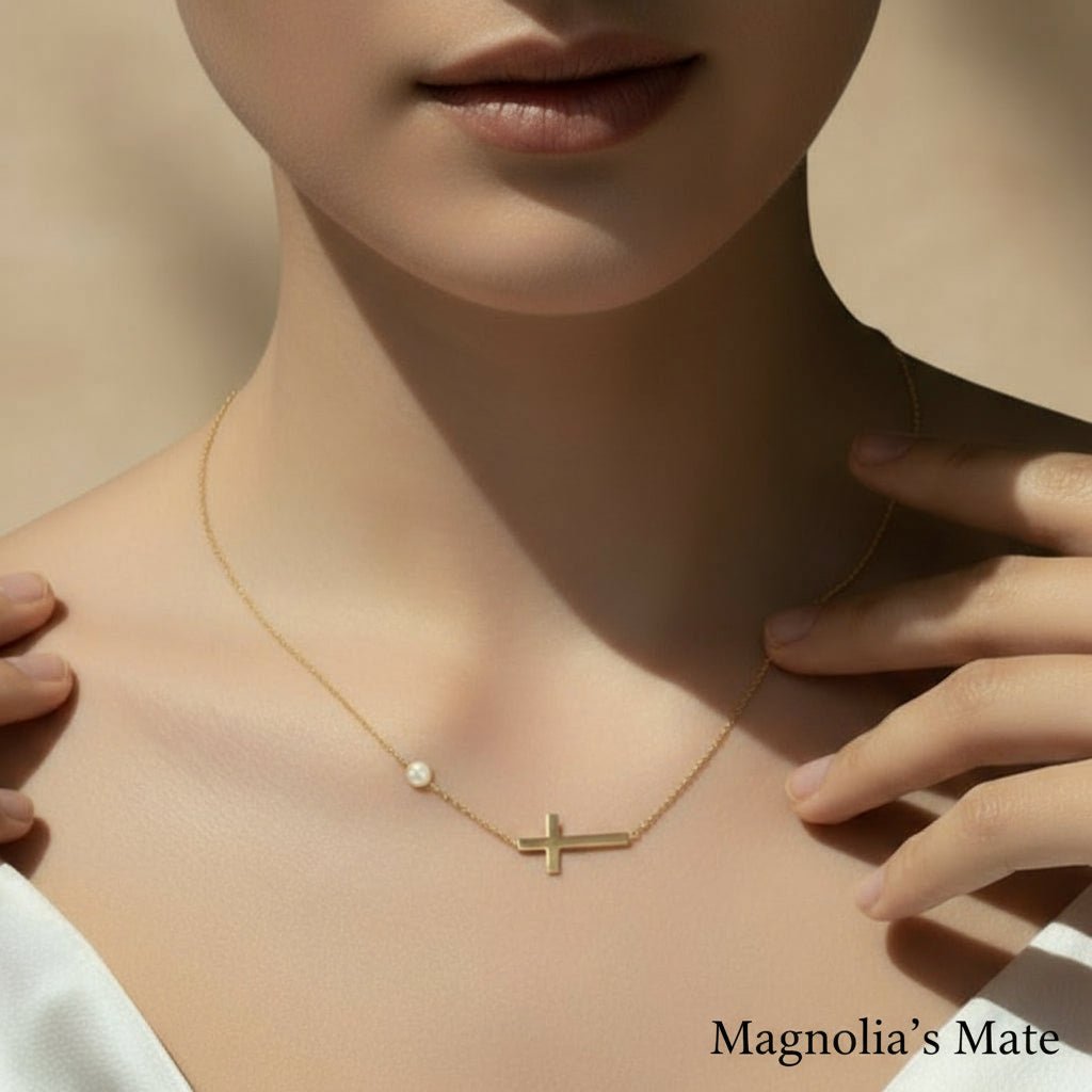 Cross Laydown Necklace Gold [Fast Shipping]
