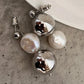 Pearl &amp; Mirror Ball Earrings Silver [Pre-order Item]