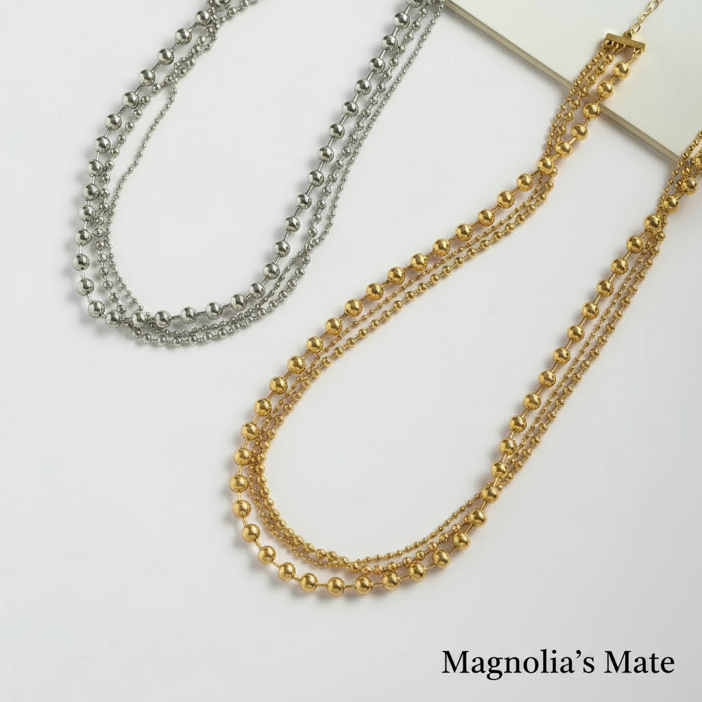 トリプルボールチェーンネックレス　ゴールド/シルバー　【予約商品】