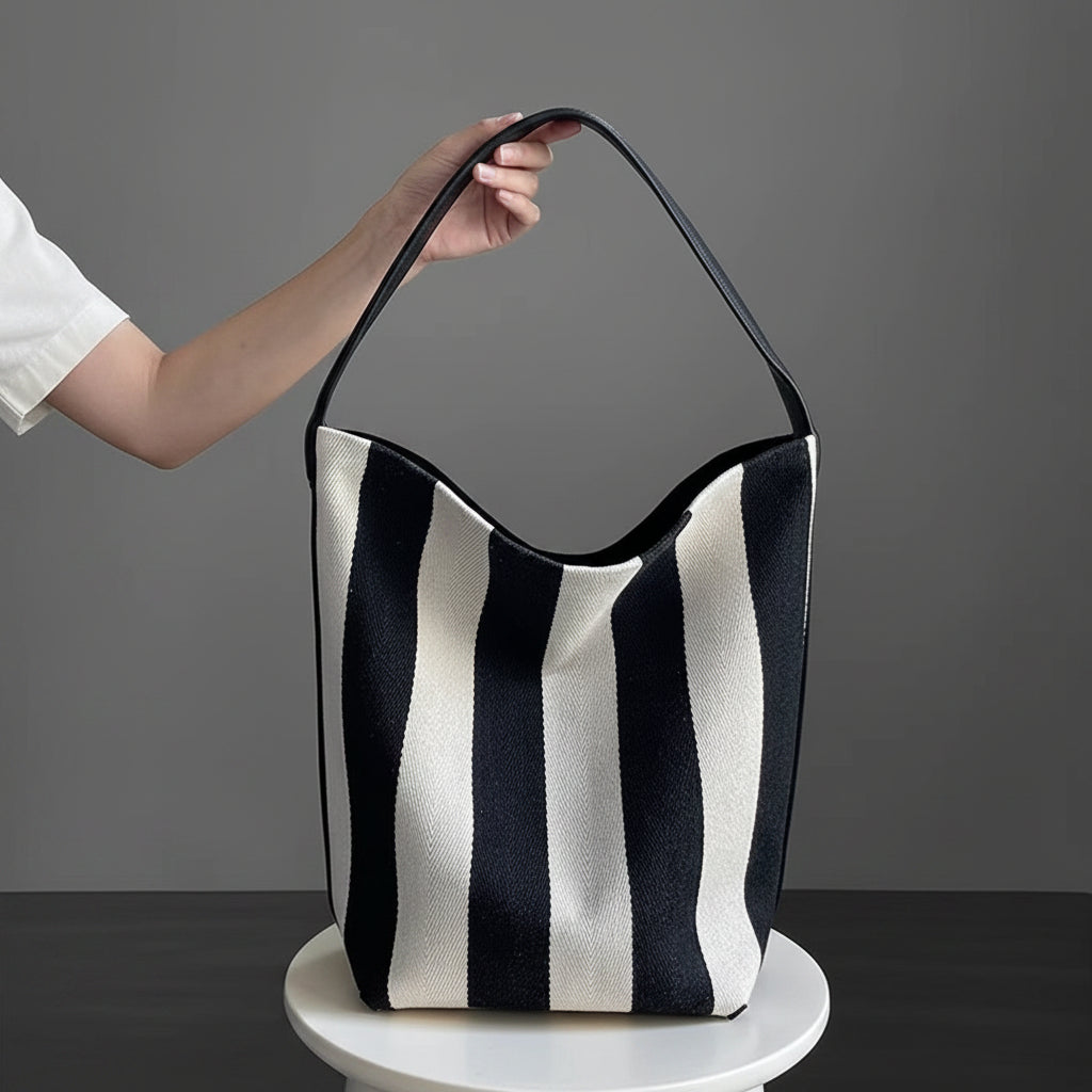 ナチュラルストライプバケットバッグ【予約商品】