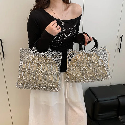 メッシュ編みハンドルバッグ　2サイズ2色【予約商品】