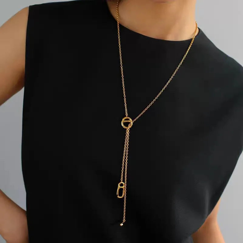 Simple Classic Lariat Necklace Silver/Gold [Pre-order Item]