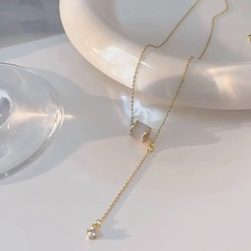 Dangling Opal &amp; Crystal Necklace Gold/Silver [Fast Shipping]