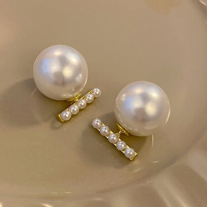 フロント＆バッグパールピアス　ゴールド　【スピード配送】