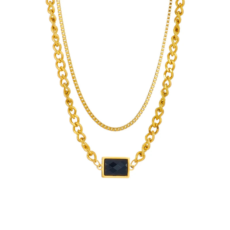 Black frame gold chain necklace [Pre-order item]