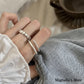 Connect Heart Ring &amp; Double Line Ring Silver [Fast Shipping]
