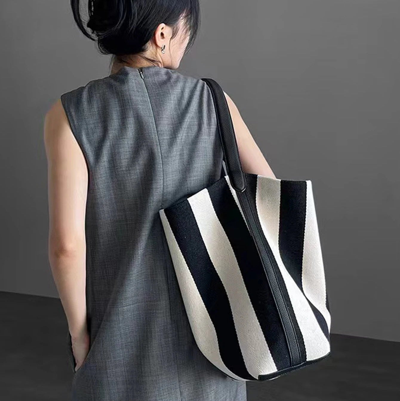 ナチュラルストライプバケットバッグ【予約商品】