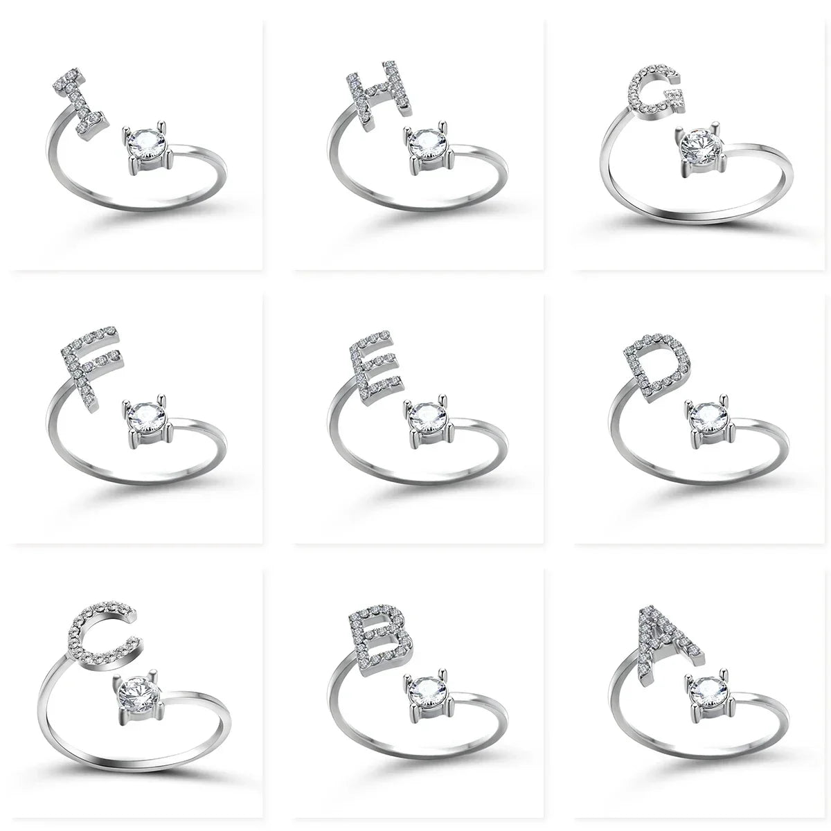 イニシャル＆ジルコン オープンリング　A～Ｚ【予約商品】