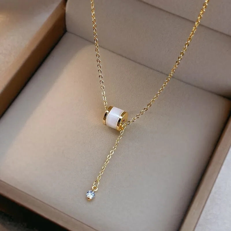 Dangling Opal &amp; Crystal Necklace Gold/Silver [Fast Shipping]