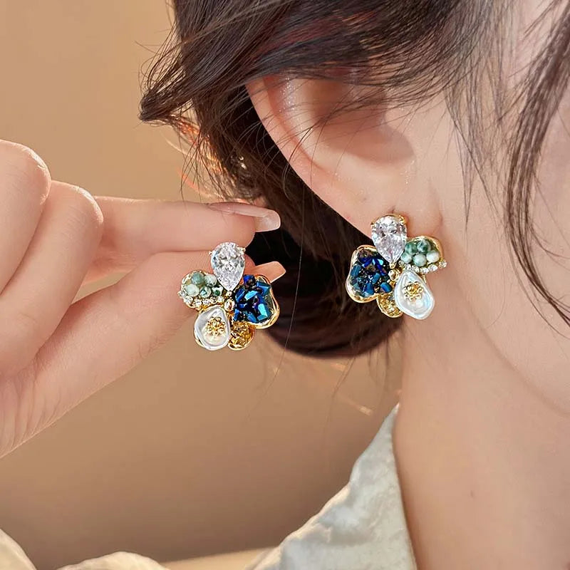 カラービジューフラワーピアス【予約商品】