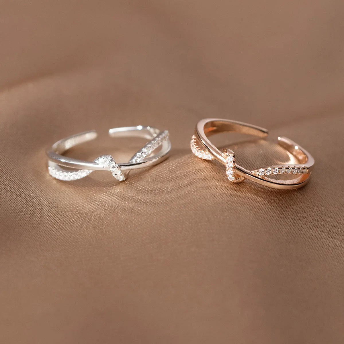 Cross Ribbon S925 Zircon Ring Silver/Rose Gold [Pre-order Item]
