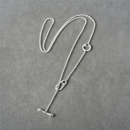 シンプルクラシックラリアットネックレス　シルバー/ゴールド　【予約商品】