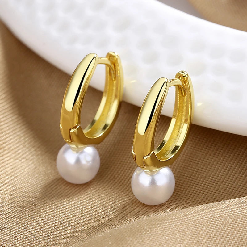 Pearl gold hoop earrings [Outlet]