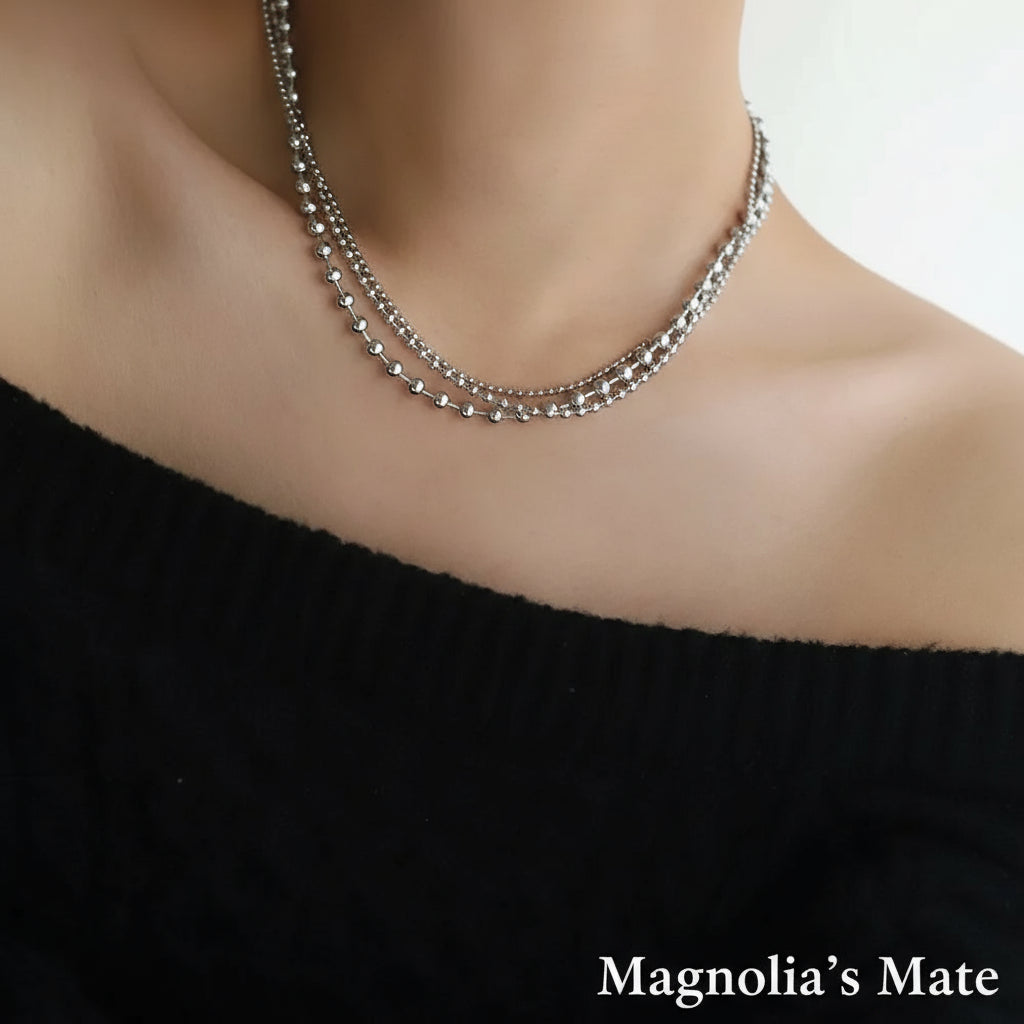 トリプルボールチェーンネックレス　ゴールド/シルバー　【予約商品】