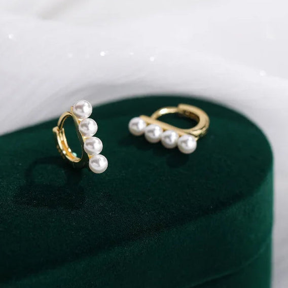 4 pearl hoop earrings in gold/silver [Fast delivery]