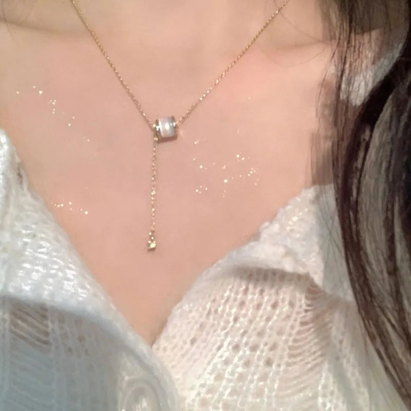 Dangling Opal &amp; Crystal Necklace Gold/Silver [Fast Shipping]