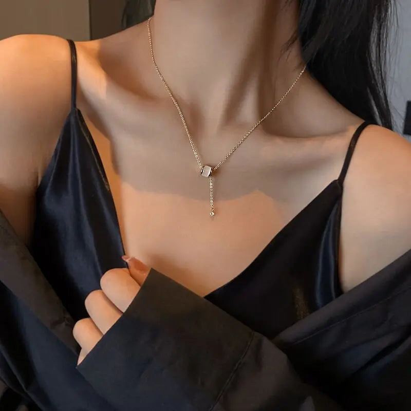 Dangling Opal &amp; Crystal Necklace Gold/Silver [Fast Shipping]