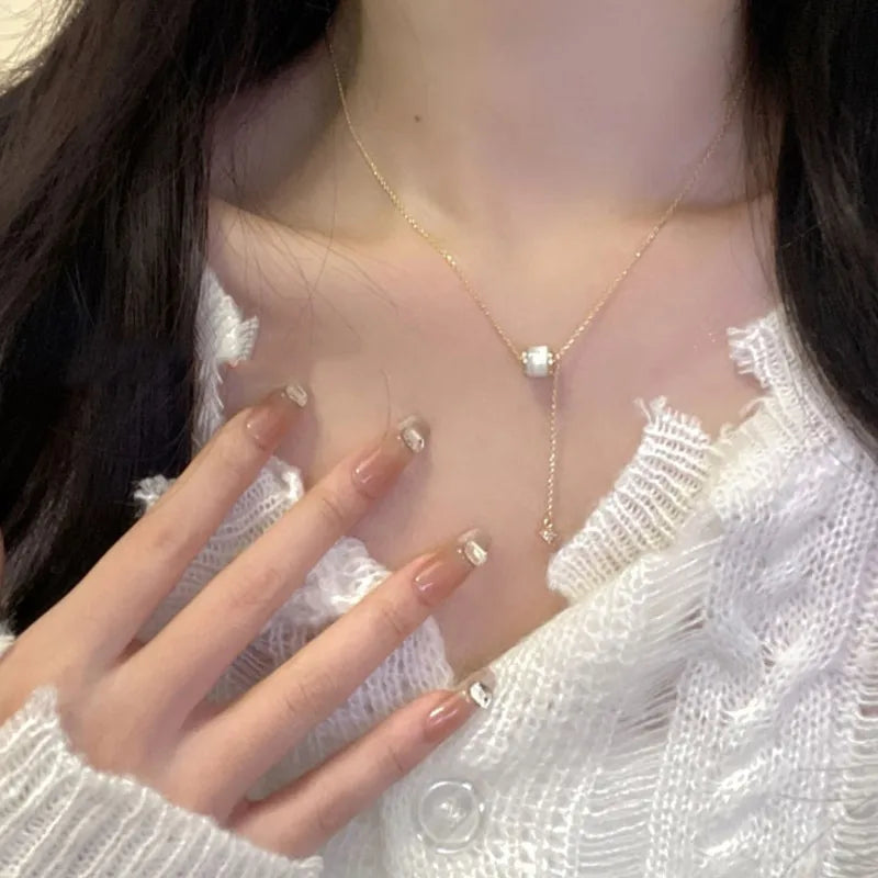 Dangling Opal &amp; Crystal Necklace Gold/Silver [Fast Shipping]
