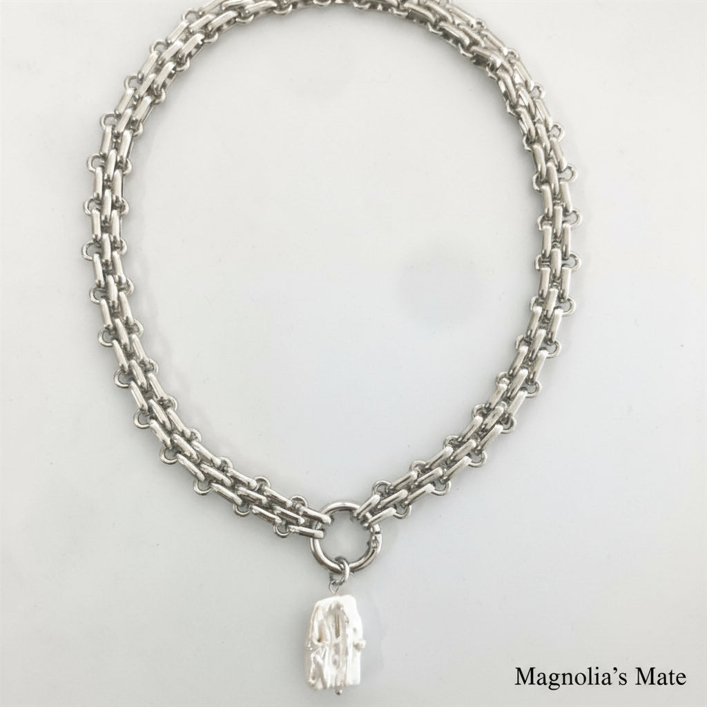 Baroque pearl heavy chain necklace gold/silver [Fast delivery]