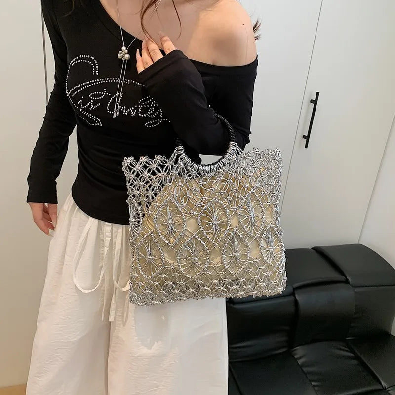 メッシュ編みハンドルバッグ　2サイズ2色【予約商品】