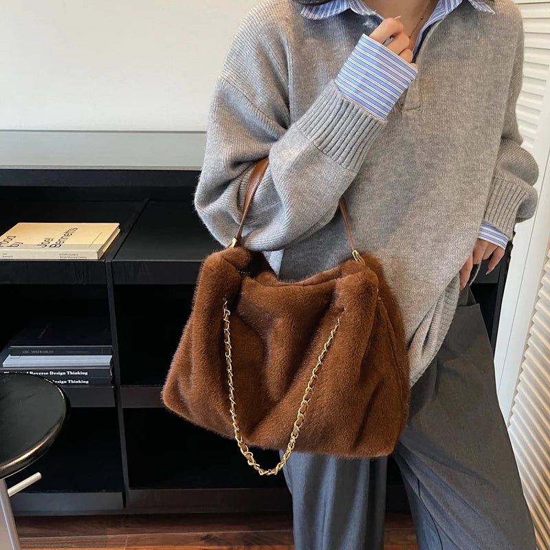 フェイクファー チェーンショルダーバッグ　6色【予約商品】