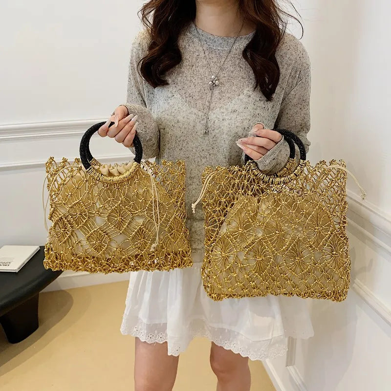 メッシュ編みハンドルバッグ　2サイズ2色【予約商品】