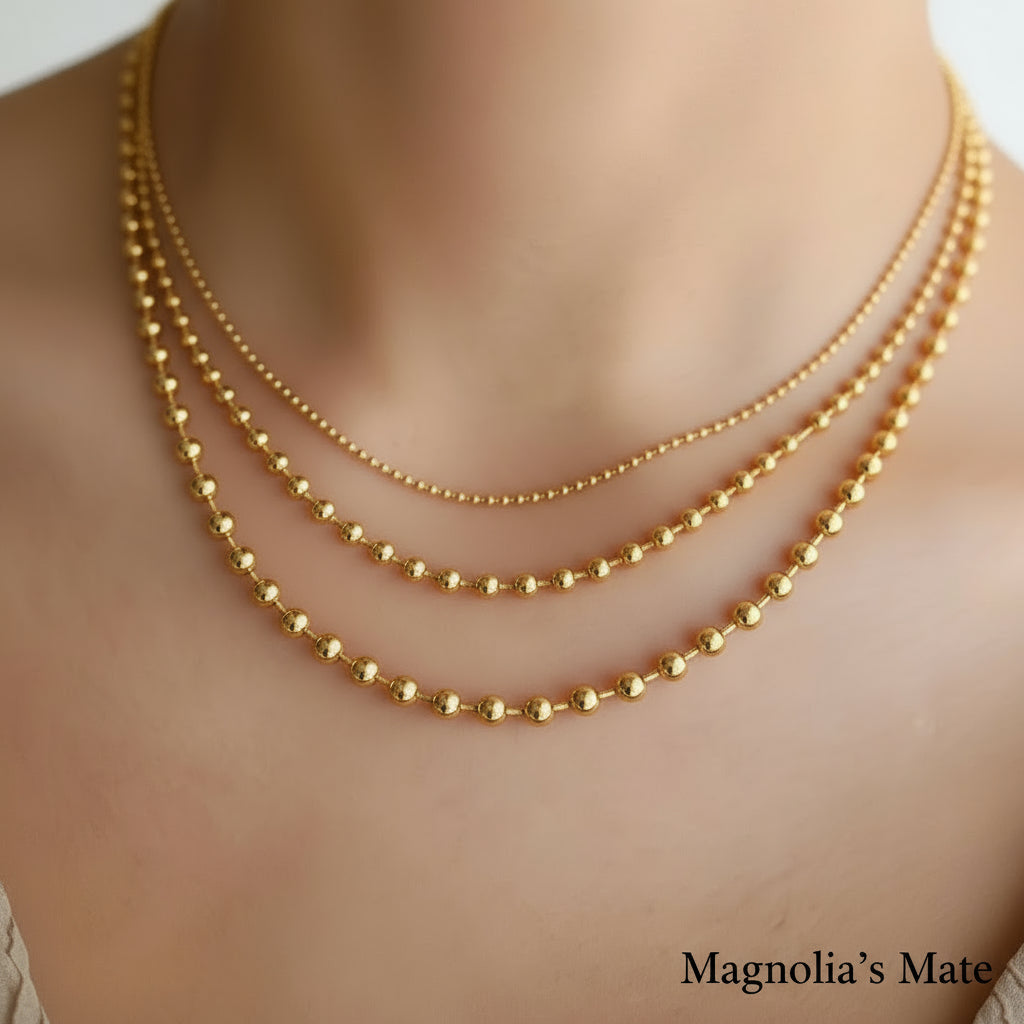 トリプルボールチェーンネックレス　ゴールド/シルバー　【予約商品】