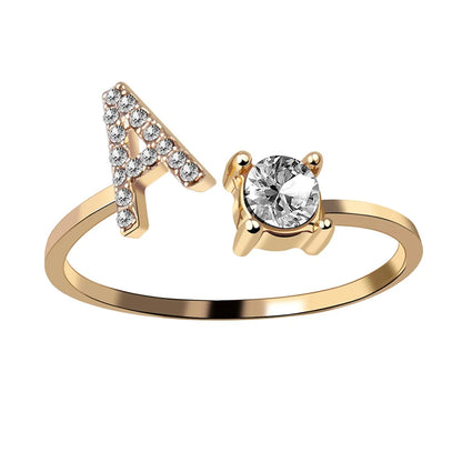 イニシャル＆ジルコン オープンリング　A～Ｚ【予約商品】