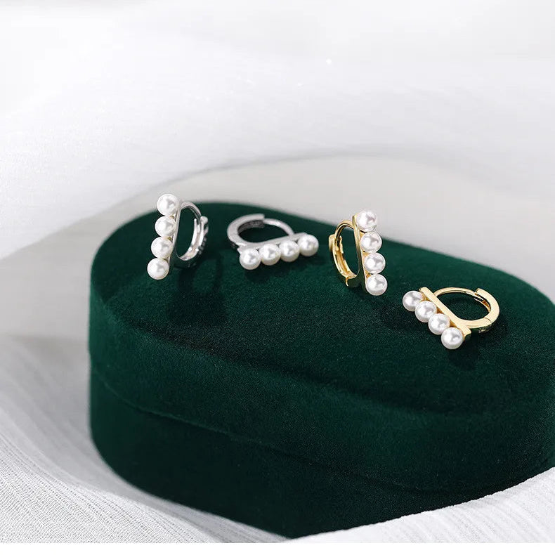 4 pearl hoop earrings in gold/silver [Fast delivery]