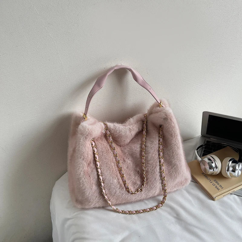 フェイクファー チェーンショルダーバッグ　6色【予約商品】