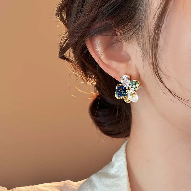 カラービジューフラワーピアス【予約商品】