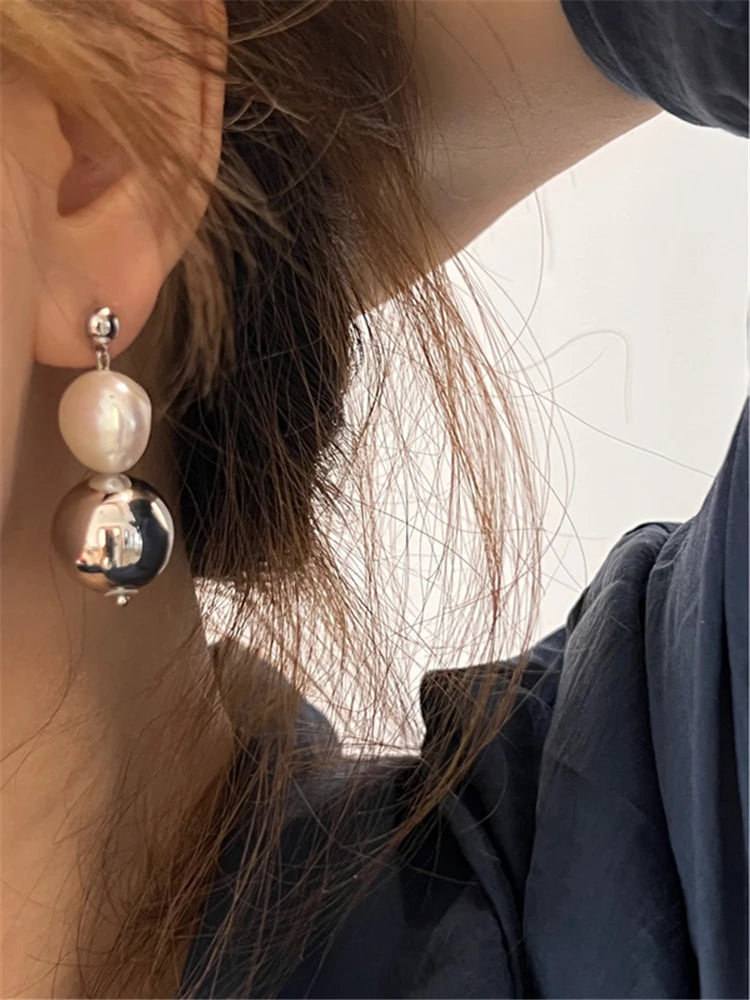 Pearl &amp; Mirror Ball Earrings Silver [Pre-order Item]