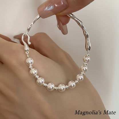 Half pearl bracelet silver [Fast delivery]