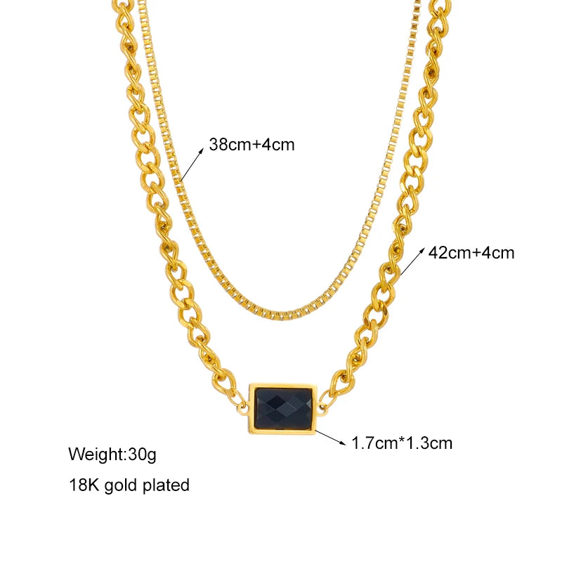 Black frame gold chain necklace [Pre-order item]