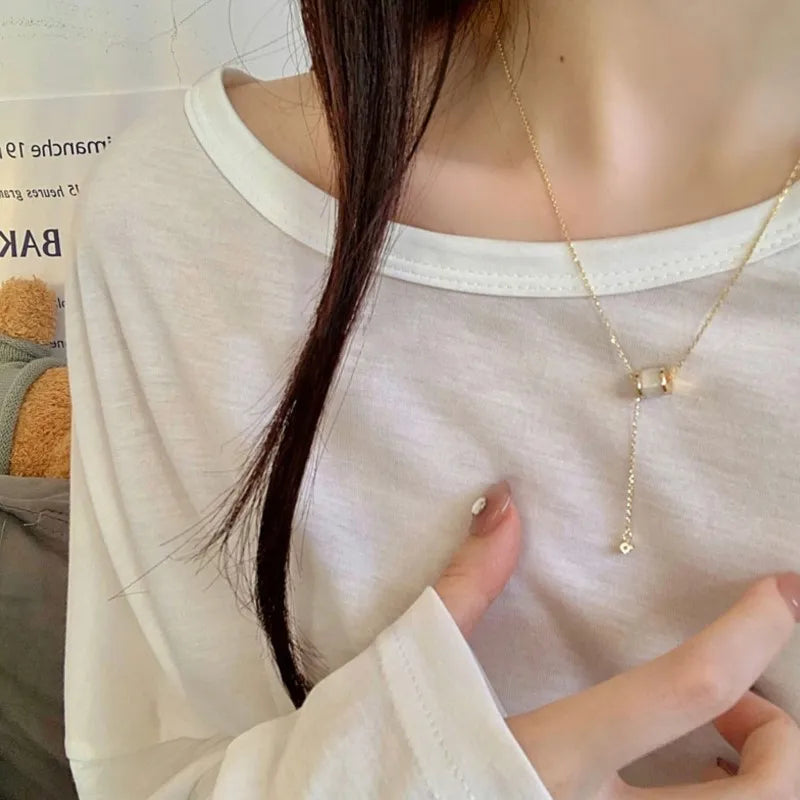 Dangling Opal &amp; Crystal Necklace Gold/Silver [Fast Shipping]