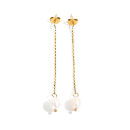 Long chain single freshwater pearl earrings in 3 colors [Pre-order item]