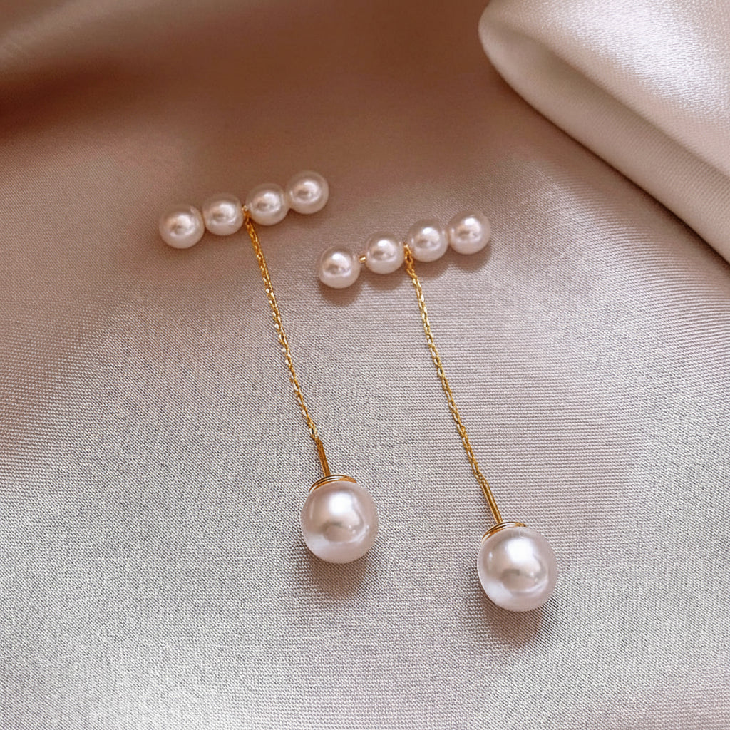 パールライン ロングドロップピアス【予約商品】