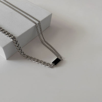 Square Stone Asymmetrical Necklace Black/Green [Fast Shipping]