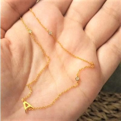 Initial &amp; Stone Necklace Silver/Gold [Pre-order Item]