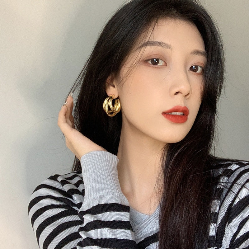 3-row hoop earrings in gold/silver [Fast shipping]