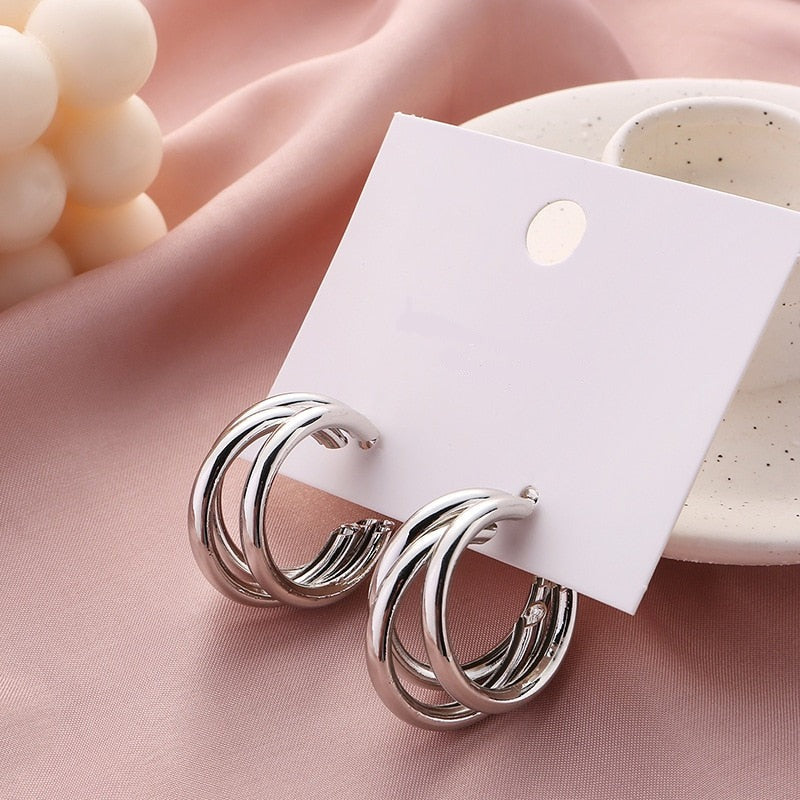 3-row hoop earrings in gold/silver [Fast shipping]