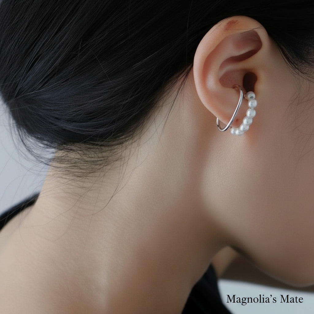 Pearl Double Line Ear Cuff 1P Gold/Silver [Fast Shipping]