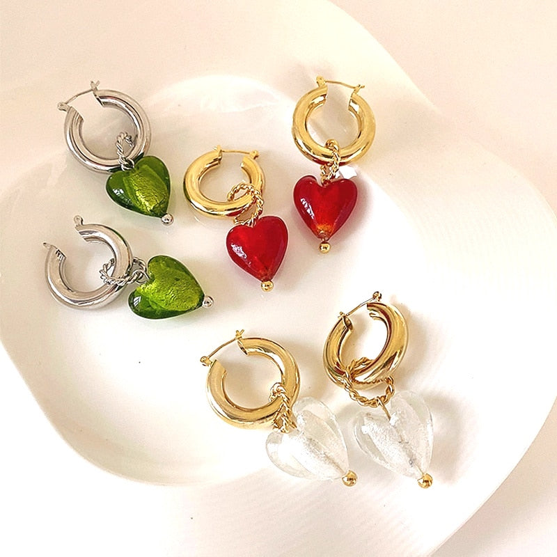 Clear Heart Drop Earrings 4 colors [Pre-order item]