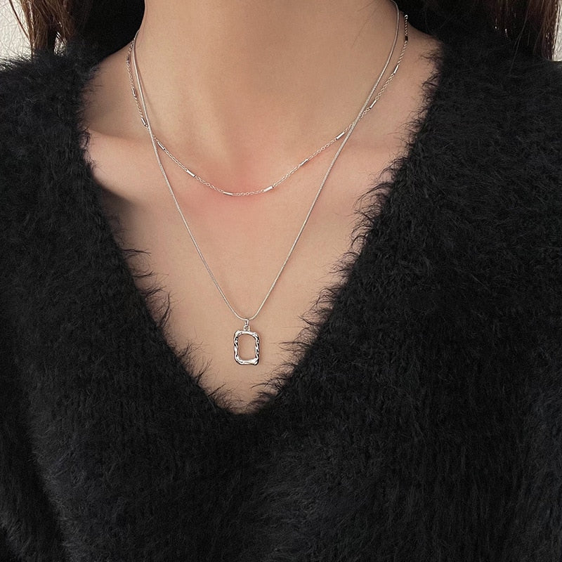 Square Layer Necklace 2P Set Gold/Silver [Fast Shipping]