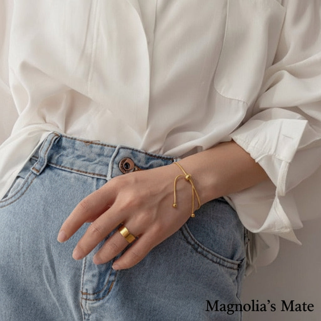 Beaded ribbon chain bracelet in 3 colors [Fast shipping]