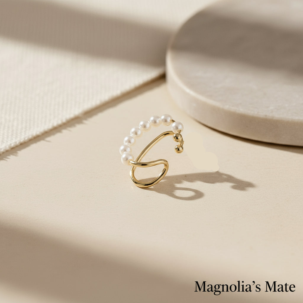 Pearl Double Line Ear Cuff 1P Gold/Silver [Fast Shipping]