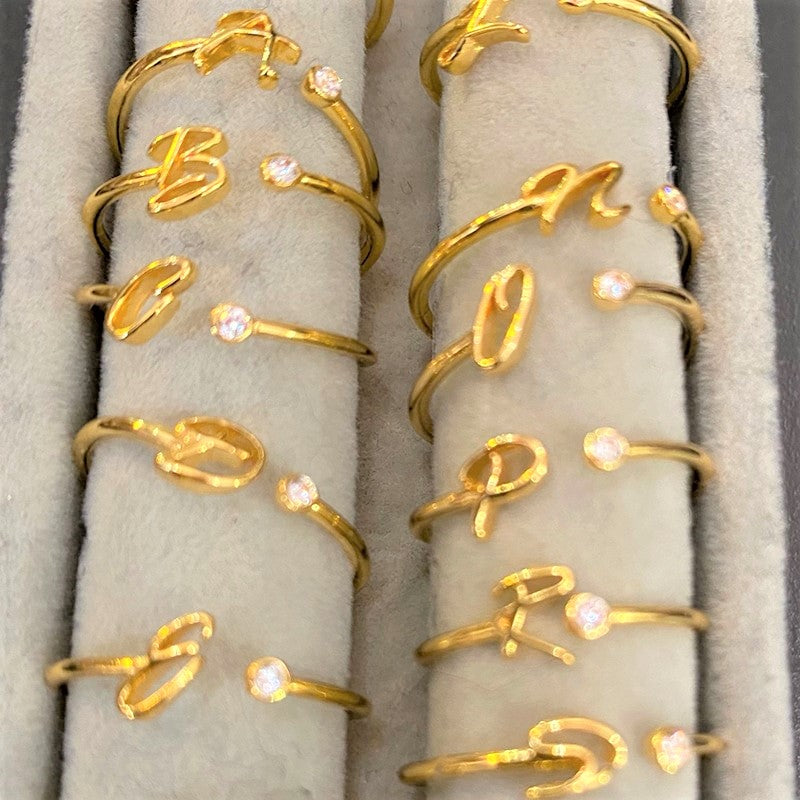 Initial Stone Ring AZ 3 colors [Pre-order item]