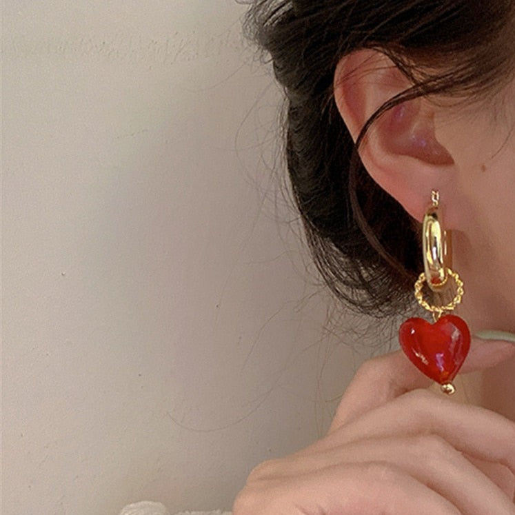 Clear Heart Drop Earrings 4 colors [Pre-order item]